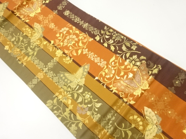 花に蝶模様織出し袋帯